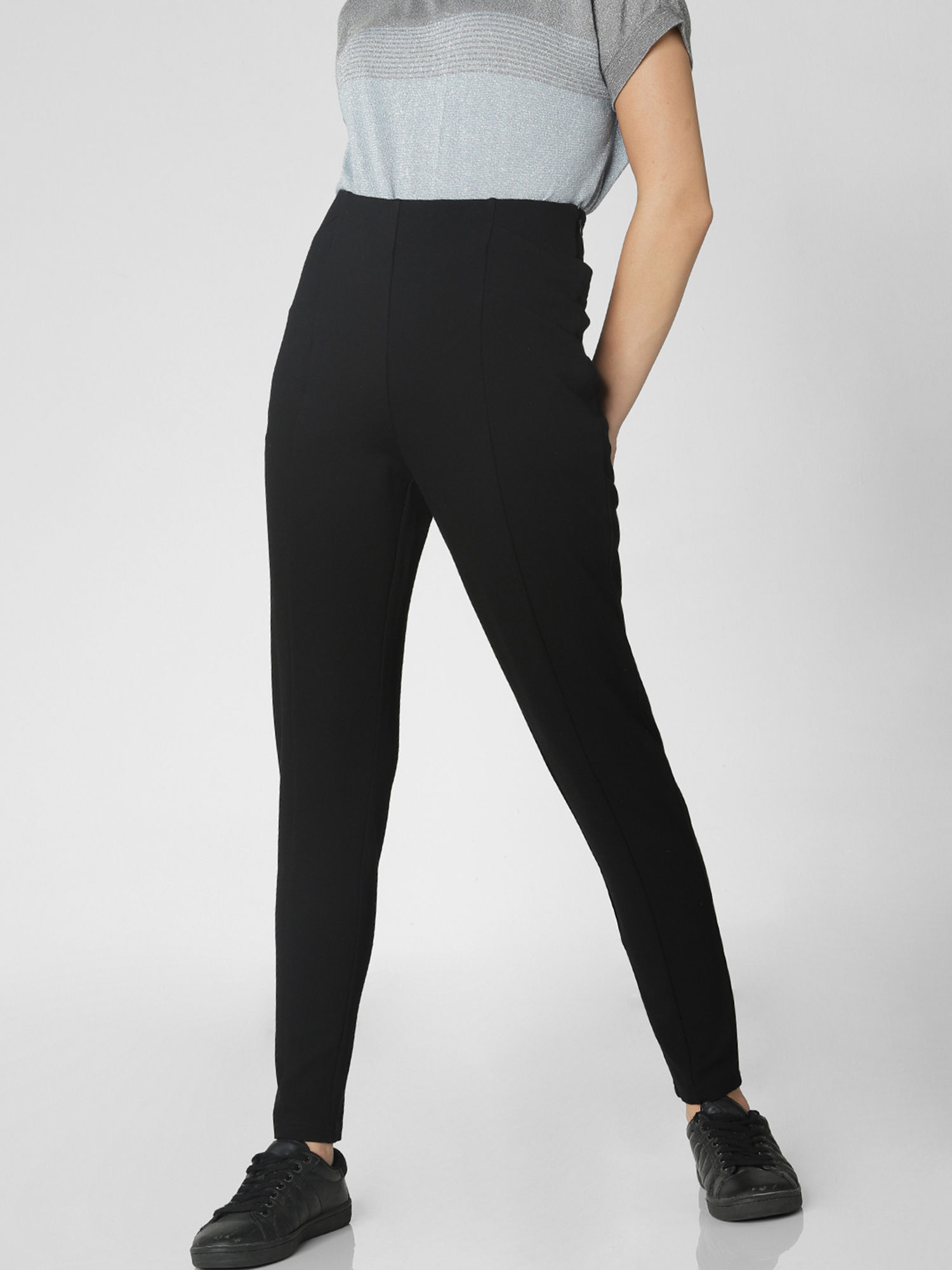 VERO MODA Black Solid Ankle Jeggings 