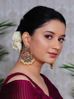 Designbox - Chandbali Earrings with Clear Kundan Stones