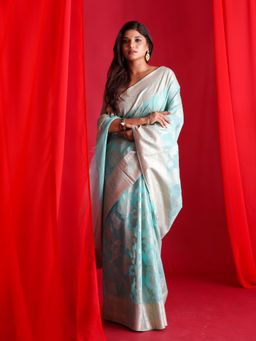 Beatitude - Blue Woven Banarasi Saree with Unstitched Blouse