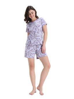 Zivame - Women Knit Cotton Heirloom Lilac T-Shirt and Shorts