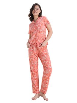 Zivame - Women Nature Trails Knit Cotton Burnt Coral Shirt and Pyjama