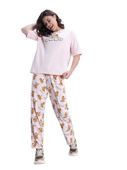 Zivame - Women Garfield Knit Cotton Pink Dogwood T-Shirt and Pyjama