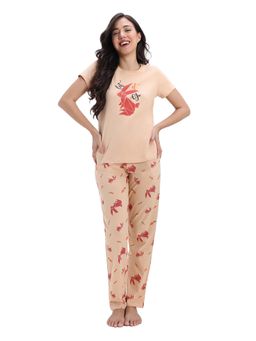 Zivame - Women Farm Lore Knit Cotton Appleblossom T-Shirt and Pyjama
