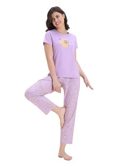 Zivame - Women Farm Lore Knit Cotton Lavendula T-Shirt and Pyjama