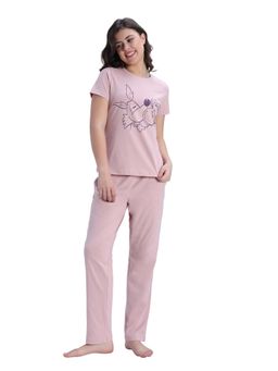 Zivame - Women Farm Lore Knit Cotton Pale Mauve T-Shirt and Pyjama