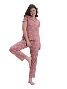 Zivame - Women Knit Cotton Ash Rose Shirt and Pyjama