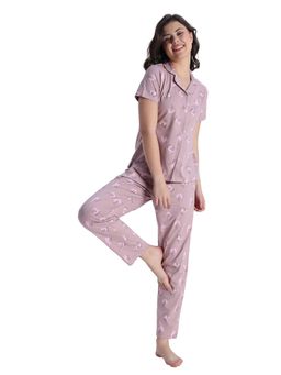 Zivame - Women Knit Cotton Deauville Mauve T-Shirt and Pyjama