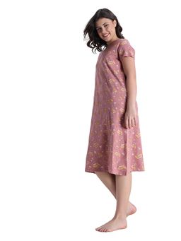 Zivame - Women Knit Cotton Mid Length Ash Rose NightDress