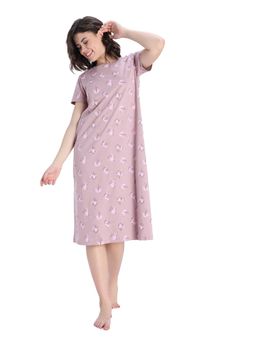 Zivame - Women Knit Cotton Mid Length Deauville Mauve NightDress