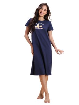 Zivame - Women Knit Cotton Mid Length Naval Academy NightDress