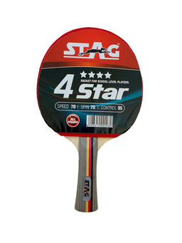 STAG - Wood 4 Star TT Racquet, 178 grams, Beginner, ITTF Approved Rubber (Multi-Color)