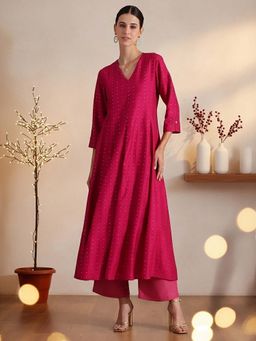 Pink Fort - Viscose Pink Kurta with Pant