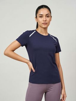 Fitkin - Women Navy Blue Solid Training T-Shirt