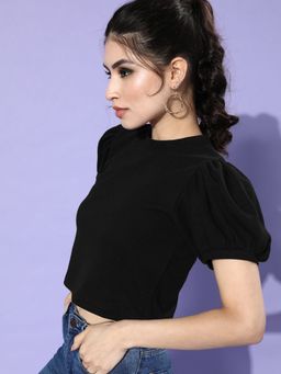 KASSUALLY - Black Solid Knitted Top