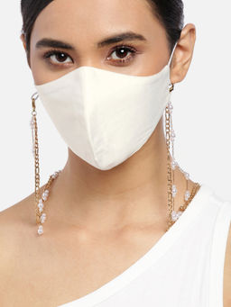 Blueberry - Golden Reusable 2-Ply Satin Face Mask With Pearl And Gold Plated Chain