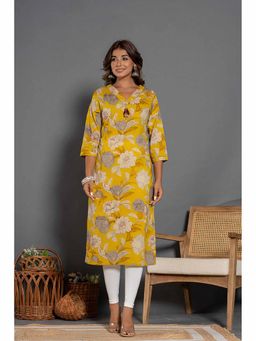Benaaz - Yellow Floral Printed Kurta
