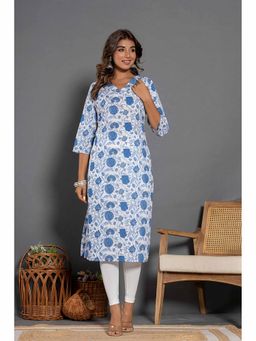 Benaaz - White Floral Printed Straight Kurta