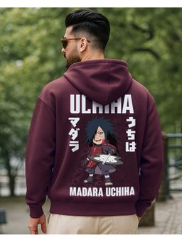 Bewakoof - Naruto Men Fig Burgundy Ghost Of Uchiha Graphic Printed Oversized Hoodie