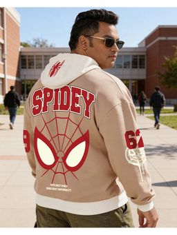 Bewakoof - Marvel Men Ginger Root Brown Spidey Graphic Printed Oversized Plus Size Hoodie