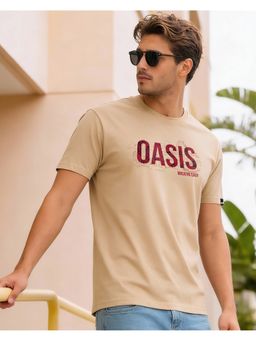Bewakoof - Men Ginger Root Brown Oasis Typography T-Shirt