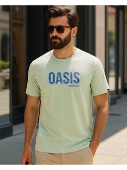 Bewakoof - Men Fog Green Oasis Typography T-Shirt