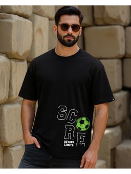 Bewakoof - Men Jet Black Score Beyond Limits Graphic Printed Oversized T-Shirt