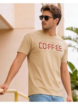 Bewakoof - Men Ginger Root Brown Coffee Time Typography T-Shirt
