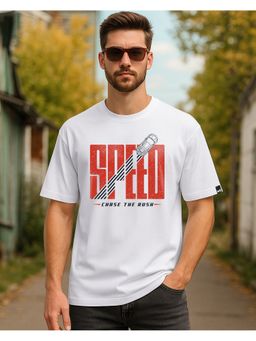 Bewakoof - Men White Speed Rush Graphic Printed Oversized T-Shirt