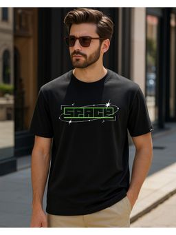 Bewakoof - Men Jet Black Space Typography T-Shirt