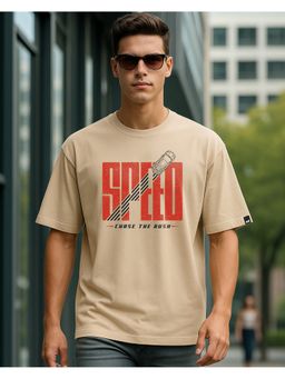 Bewakoof - Men Ginger Root Brown Speed Rush Graphic Printed Oversized T-Shirt