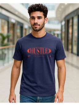 Bewakoof - Men Navy Blue Hustle Typography T-Shirt