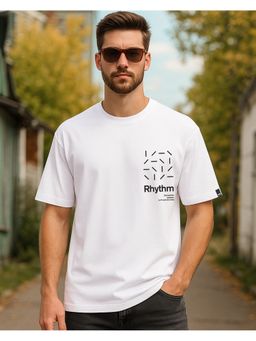 Bewakoof - Men White Rhythm Typography Oversized T-Shirt