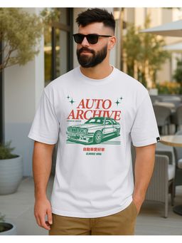Bewakoof - Men White Auto Archive Graphic Printed Oversized T-Shirt