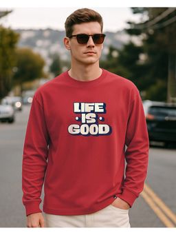 Bewakoof - Men Bold Red Life Is Good Typography Oversized T-Shirt