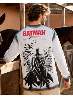 Bewakoof - Dc Men White Batman Graphic Printed Oversized T-Shirt