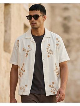 Bewakoof - Men Off White Embroidered Oversized Shirt
