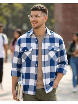 Bewakoof - Men Blue Checked Oversized Shirt