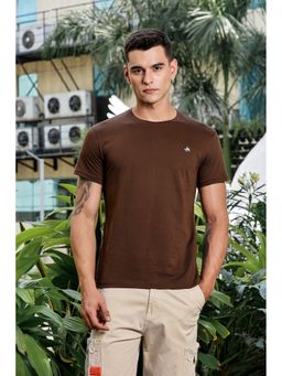 Parcel Yard - Brown Men Crew Neck Solid Regular Fit Cotton T-Shirt