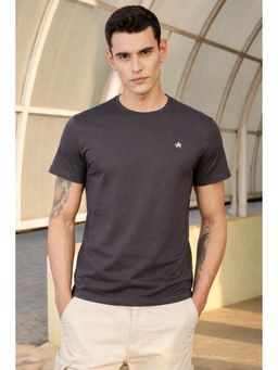 Parcel Yard - Grey Men Crew Neck Solid Regular Fit Cotton T-Shirt