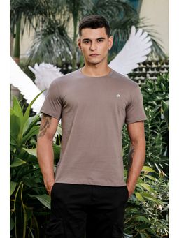 Parcel Yard - Taupe Men Crew Neck Solid Regular Fit Cotton T-Shirt