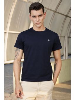 Parcel Yard - Navy Blue Men Crew Neck Solid Regular Fit Cotton T-Shirt