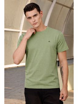 Parcel Yard - Green Men Crew Neck Solid Regular Fit Cotton T-Shirt