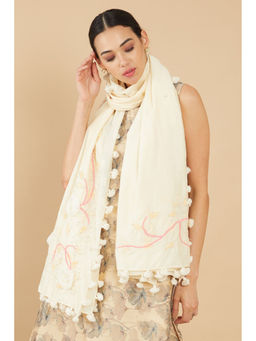 Soch - Off White Chanderi Embroidered Stole