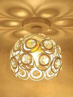Homesake - White Metal DualRing Crystal Ceiling Light