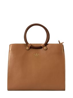 Eske - Light Tan Cognac Solid Leather Tote Bag for Women