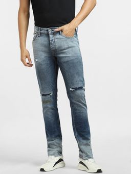 Jack & Jones - Blue Low Rise Ripped Glenn Slim Jeans