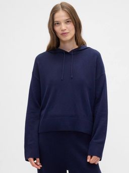 GAP - Women Navy Blue Drop-Shoulder Relaxed Fit Hoodie