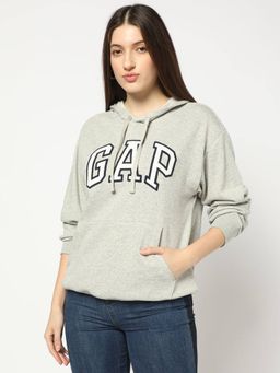 GAP - Women Grey Applique Logo Relaxed Fit Hoodie