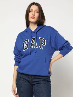 GAP - Women Blue Applique Logo Relaxed Fit Hoodie