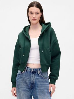 GAP - Women Green Zip-Front Drop-Shoulder Hoodie
